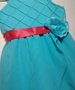 Rare Editions Girls Size 8 Blue Dress w/ Red Ribbon Bow - Picture 1 of 6