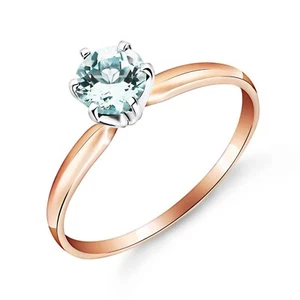 14K. SOLID GOLD SOLITAIRE RING WITH NATURAL AQUAMARINE (Rose Gold) - Picture 1 of 4