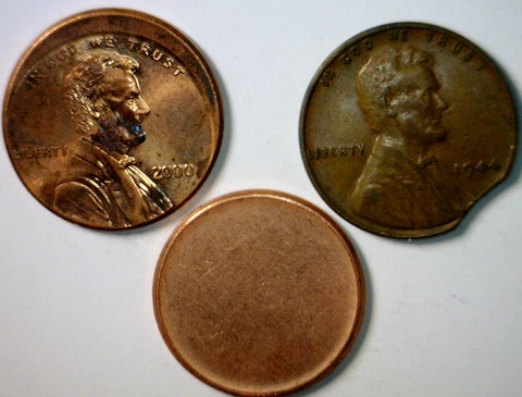 2000 OFF CENTER ERROR 1944 Clip +Blank Lincoln Cent Coins  3 Coin LOT  FREE SHIP Cover
