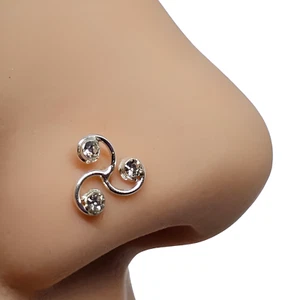 Triskele Nariz Stud Celta CZ Espiral 22g (0.6mm) 925 Plata Esterlina L Flexible - Imagen 1 de 24