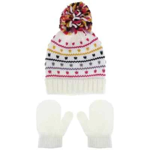 Conjunto de gorro y mitón jacquard Capelli Heart Fairisle para niña pequeña 12-24M nuevo con etiquetas - Imagen 1 de 1