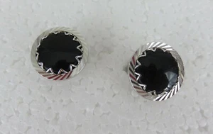 Vintage Men's Large Round Black and Silver Cufflinks Unbranded - Picture 1 of 5