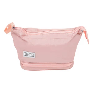 Bolsa de Maquillaje Rosa Gris Flor Doble Cremallera Bolsa de Cosméticos Viajes Vacaciones - Imagen 1 de 12