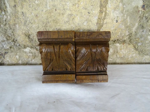Two Antique French Carved Oak Wood Corbel - Wall Shelf Decor Cover