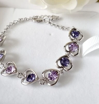 Pulsera Swarovski Element púrpura en forma de corazón cristal enchapado en rodio para mujer Foto 1 de 4