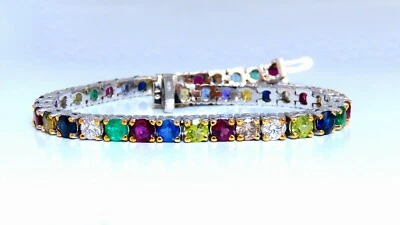 8.70ct natural ruby emerald sapphires diamond tennis bracelet 14kt gem line** - Image 1 of 4