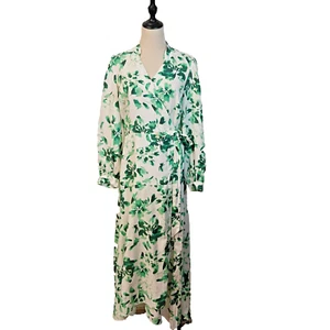 Witchery Size 12 White Green Watercolour Floral Linen Wrap Midi Dress - Picture 1 of 9