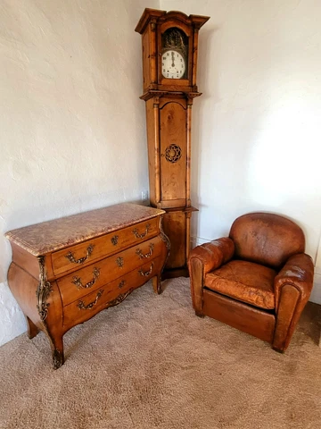 LEATHER CLUB CHAIR ( with Clock and Commode )  Art Deco 1930's " LE RACONTEUR " Cover