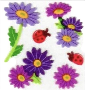 Fuzzy DAISY PURPLE DAISIES FLOWERS Sandylion Stickers - 1 square    ~VINTAGE~ - Picture 1 of 1