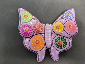 Butterfly Hand Painted Ceramic Pottery Purple Art Decor Mexico 4.5” - Picture 1 of 6