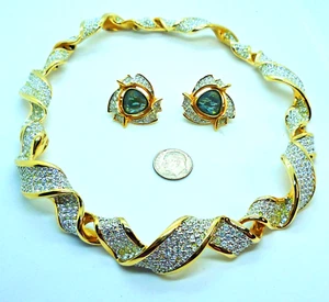 LP25  Vintage Swarovski Crystal Pave Set Statement Ribbon Necklace and Earrings - Picture 1 of 7