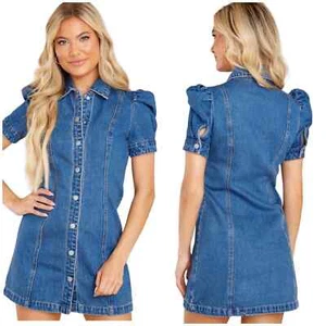 Blank NYC Denim Snap Mini Shirt Dress Puff Short Sleeves Dress XL NWT - Picture 1 of 11