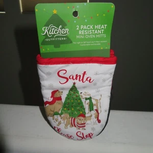 (2) Basset Hound Bulldog Neoprene Mini Oven Mitts Christmas Tree Holiday NEW - Picture 1 of 6