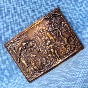 Hebilla de cinturón arte renacentista ira bajo relieve de colección años 70 Indiana metal artesanía. NOX181 - Imagen 1 de 9