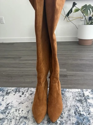 女士过膝靴,Vero Cuoio 真皮鞋底,棕色麂皮绒 — 第 1/4 张图片