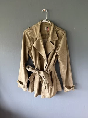 Gabardina de Colección Antigua Azul Marino Para Mujer Talla M Tostada Doble Lino Algodón Corta Neutro Otoño Foto 1 de 4