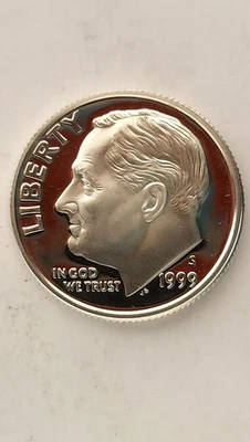 Moneda de diez centavos Roosevelt de plata de prueba de Estados Unidos 1999-S Foto 1 de 2