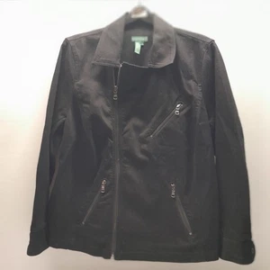 Giacca LRL Lauren Jeans Co. Moto Denim Donna XL Nera Zip Polo Ralph Biker - Foto 1 di 15