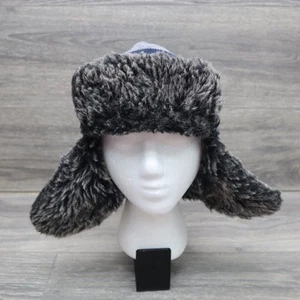 Gap Hat Kids L/XL Cap Casual Crazy Stripe Ear Warm Blue Trapper Faux Fur Lined - Picture 1 of 22