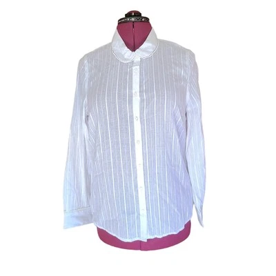 ModCloth White Long Sleeve Button Up Shirt Women Size L Cotton Classic Career - Image 1 of 4