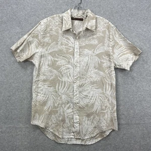 Perry Ellis Shirt Mens Medium Tan Floral Hawaiian Tropical Beach Vacation Linen - Picture 1 of 6