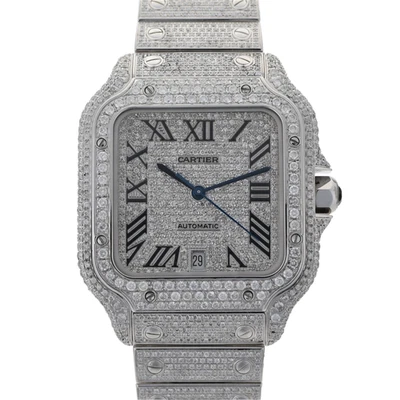 Relógio masculino Cartier Santos grande 4072 diamante personalizado + caixa e cartão - Imagem 1 de 4