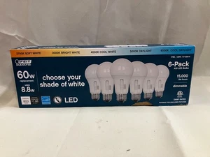 6 Pack - Feit Electric Dimmable LED Bulbs Choose Your Shade of White 60W - Picture 1 of 1
