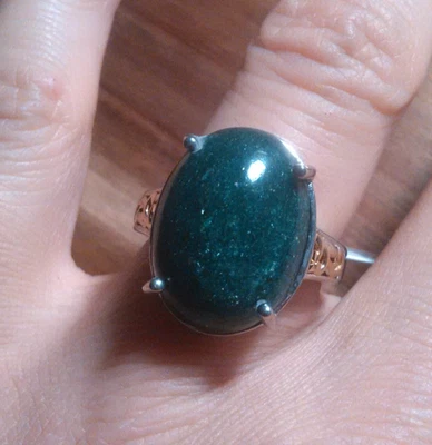 Green Aventurine 18K Yellow Gold and Platinum Bond Solitaire Ring (Size 7) - Image 1 of 4