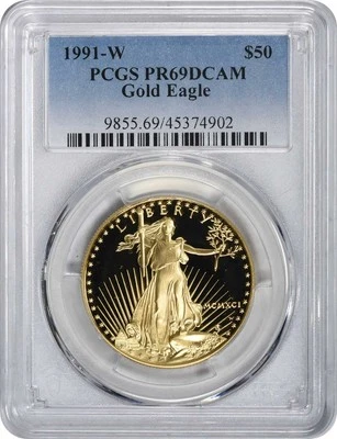 Золотой американский орел 1991-W $50 PR69DCAM PCGS - Изображение 1 из 2