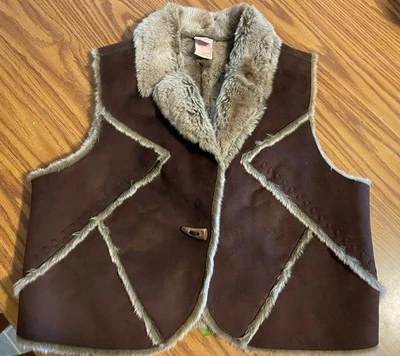 Chaleco recortado vintage de piel sintética gamuza marrón para mujer talla grande desteñido gloria Y2K Foto 1 de 4