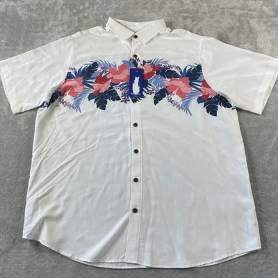 Camisa Caribeña Para Hombres 2XT Alta Blanca Floral Resort Modal Vacaciones Playa Costera Foto 1 de 4