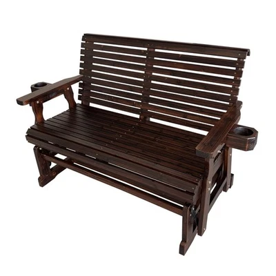 Patio Glider with Cup Holders,High Roll Back and Deep Contoured Seat, Deep Brown - Image 1 of 4