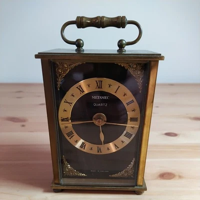 Vintage Metamec Quartz KUNDO  Brass  -  Mantle Carriage Style Clock Working - Image 1 of 4