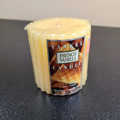 NOS Yankee Candle French Vanilla Ribbed Pillar Candle 3"x3" - Image 1 of 4