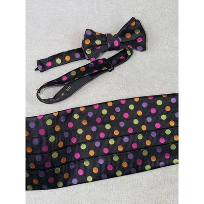 Mens Black Polka Dot Bow Tie Cummerbund Set Adjustable Pre tied Formal - Image 1 of 2