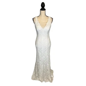 DB Studio Lace Wedding Dress Womens Size 8 White Lined Tank V Neck Sheath Bridal - Bild 1 von 7