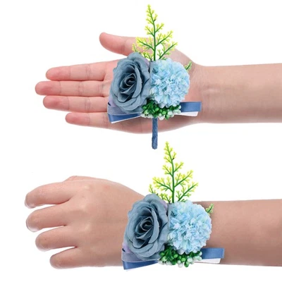 Juego de ramilletes y boutonnieres de muñeca con flor de rosa para boda graduación, azul oscuro Foto 1 de 4