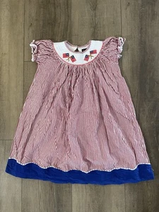 Lil Cactus Smocked Patriotic Flag Dress Girls Size 5 - Picture 1 of 5