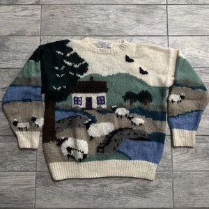 Vintage Samantha Taylor Wolle Mohair Pullover Damen L Schafhaus Landschaft Bauernhof - Bild 1 von 8
