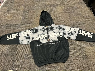 Vintage Surf Style Jacket Mens Medium Black 1/4 Zip Pullover 90s Windbreaker - Image 1 of 4