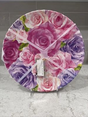 Set 4 Jolie Fleur Floral Roses 11” Melamine Dinner Plates Pink Purple Spring New - Image 1 of 4