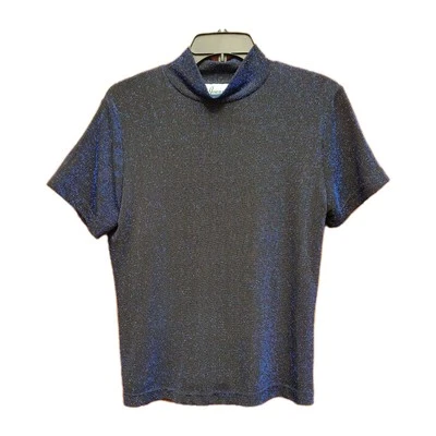 Pullover brillante de colección Joanna Top para mujer mediano negro azul metálico cuello falso años 90 Foto 1 de 4