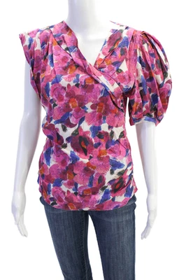 Blusa Isabel Marant Mujer Manga Corta Abullonada Manchada Cuello en V Rosa Talla 38 Foto 1 de 4