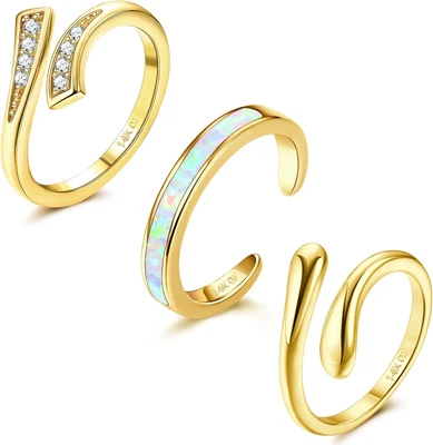 Anillos de dedo del pie rellenos de oro para mujer 3 piezas anillo de dedo del pie relleno de oro 14K flor ajustable Foto 1 de 4