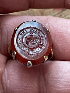 Lovely Antique Victorian Natural Agate Gold Signet Ring - Picture 1 of 17