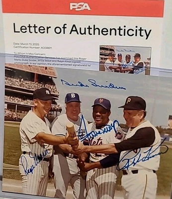 Roger Maris, Willie Mays, Duke Snider & Ralph Kiner Signed 8x10 Photo – PSA/DNA - Image 1 of 4