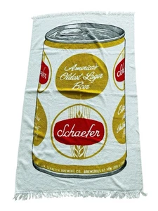 Vintage 70's Cannon Schaefer Beer Can Cotton Fringe Bath Beach Towel - Picture 1 of 4