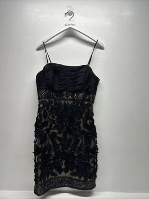 Sue Wong Dress Midi Multiway Strap Beaded Floral Appliqued 3D Nude Black Size 12 - Image 1 of 4