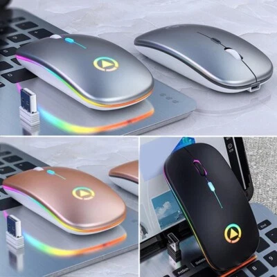 2.4GHz Wireless Optical Mouse USB Rechargeable RGB Cordless Mice For PC Laptop - Image 1 of 4