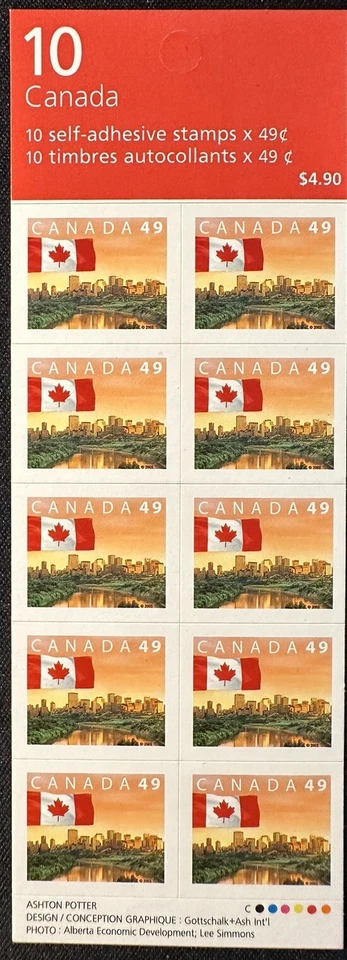 Canada stamp Booklet Pane of 10 BK280a #2011a Flag and City of Edmonton — 第 1/2 张图片